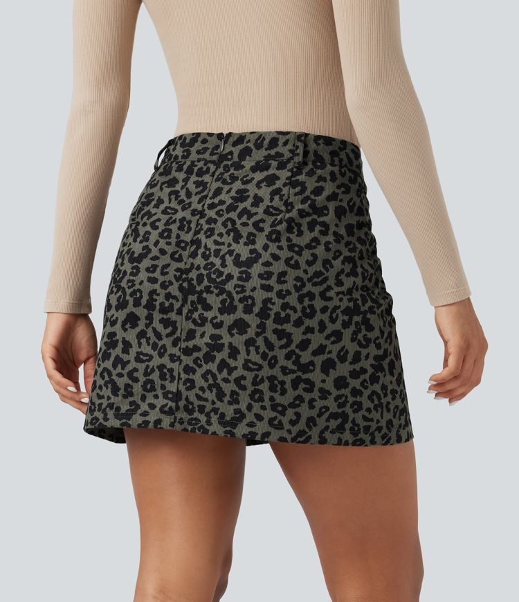 Maison La Veine™ | Jupe mini décontractée 2-en-1 taille haute imprimé léopard avec poche