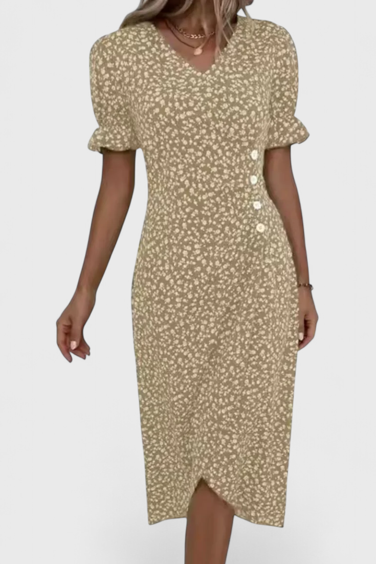 Joana Robe Midi à Imprimé Floral et Décolleté en V