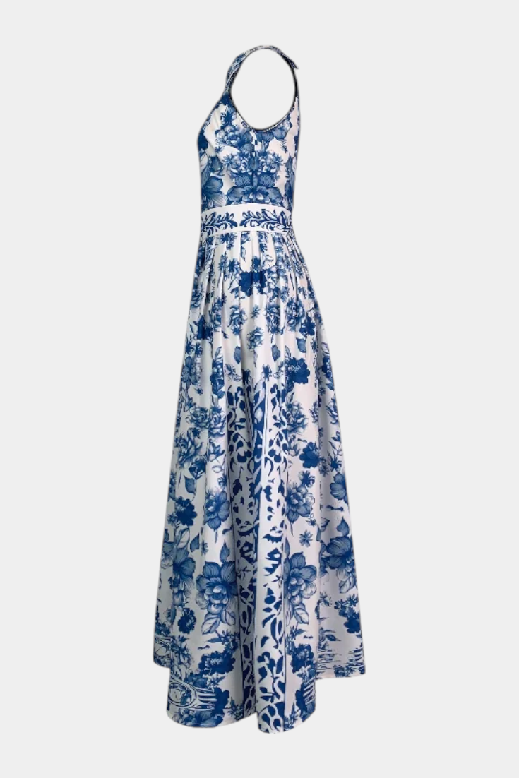 Shante Robe A-Line Sans Manches à Imprimé Porcelaine et Col Revers