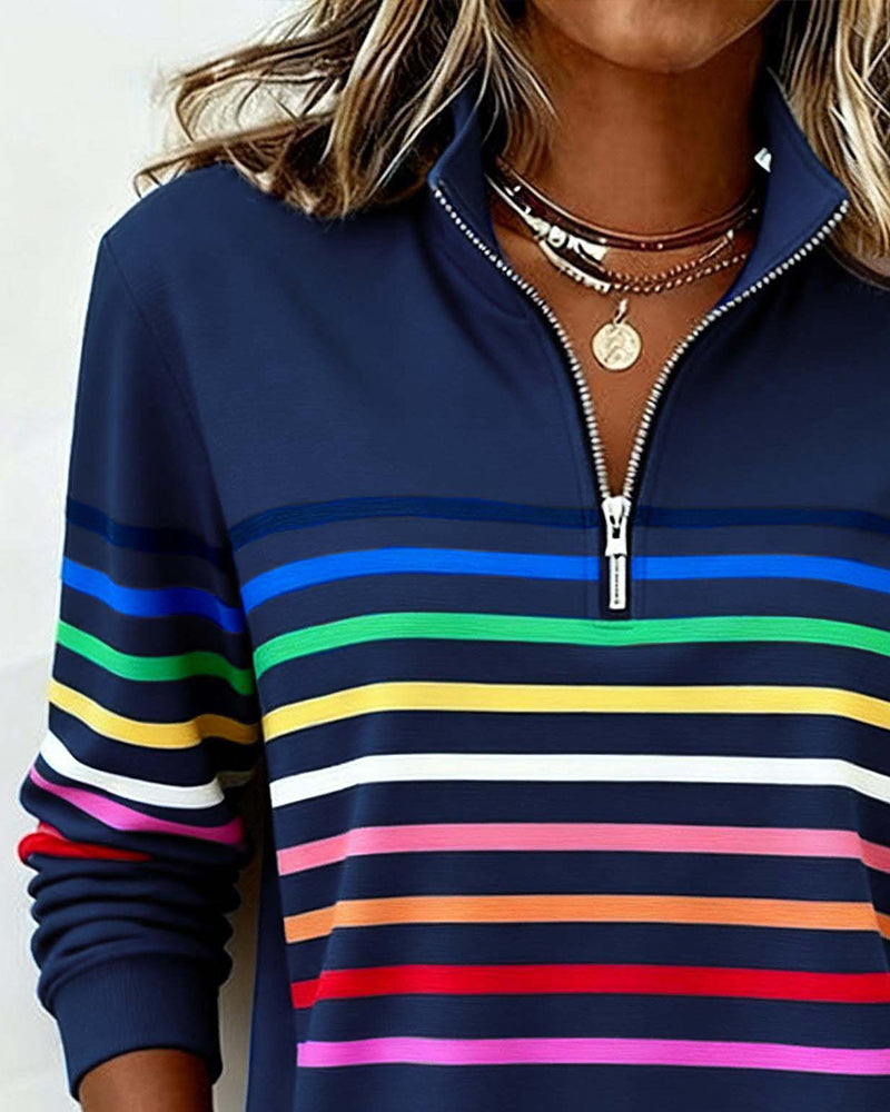 MARIE | PULL RAYÉ ÉLÉGANT À COL ZIPPÉ POUR UN STYLE CONFORTABLE AU QUOTIDIEN