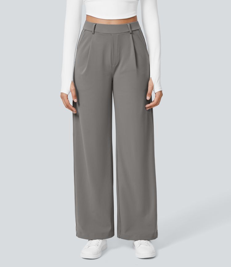 Maison La Veine™ | Pantalon Tailleur Taille Haute Plissé Poches Latérales Jambe Droite