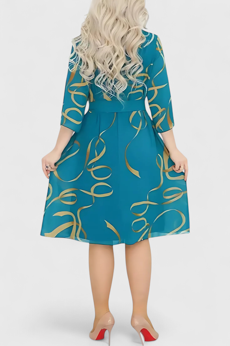 Ame Robe Midi à Imprimé Abstrait et Ceinture Ajustable