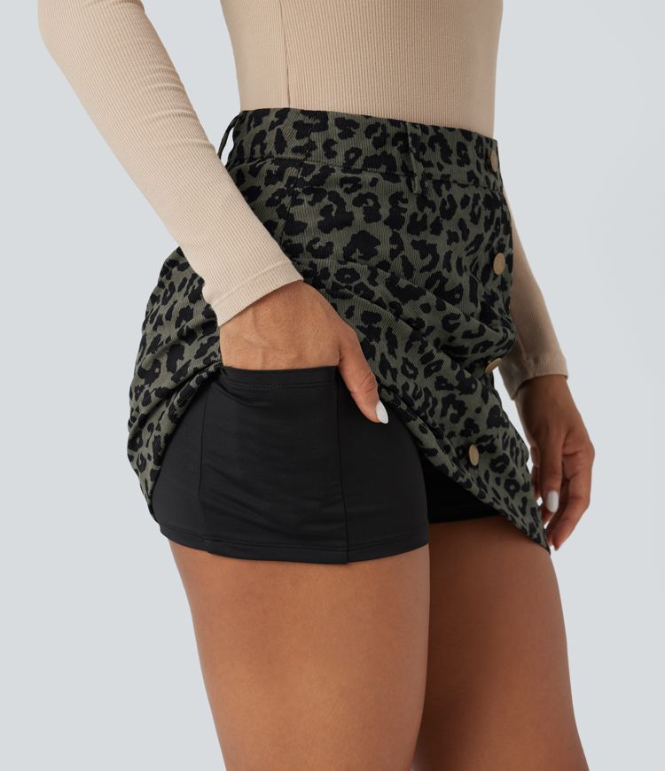 Maison La Veine™ | Jupe mini décontractée 2-en-1 taille haute imprimé léopard avec poche