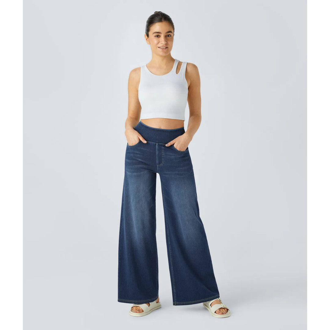 Maison La Veine™ | High Waisted Pockets Baggy Wide Leg Washed Casual Jeans