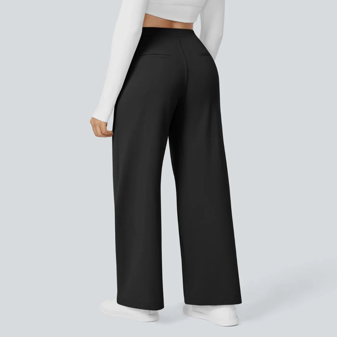 Maison La Veine™ | Pantalon Tailleur Taille Haute Plissé Poches Latérales Jambe Droite