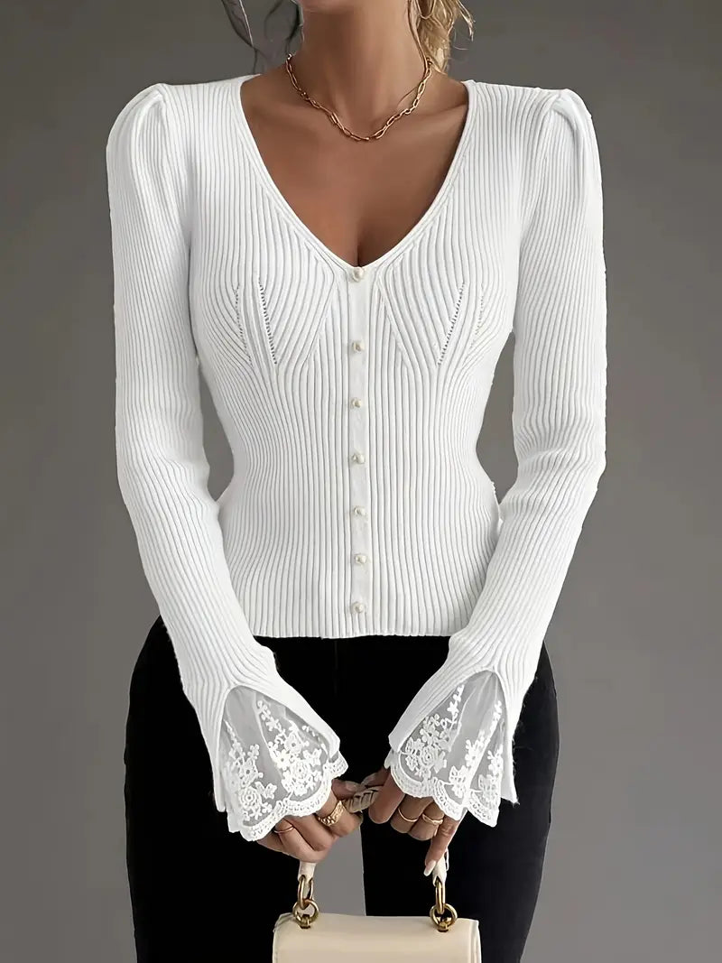 Maison La Veine™ | Pull en Dentelle à Col V