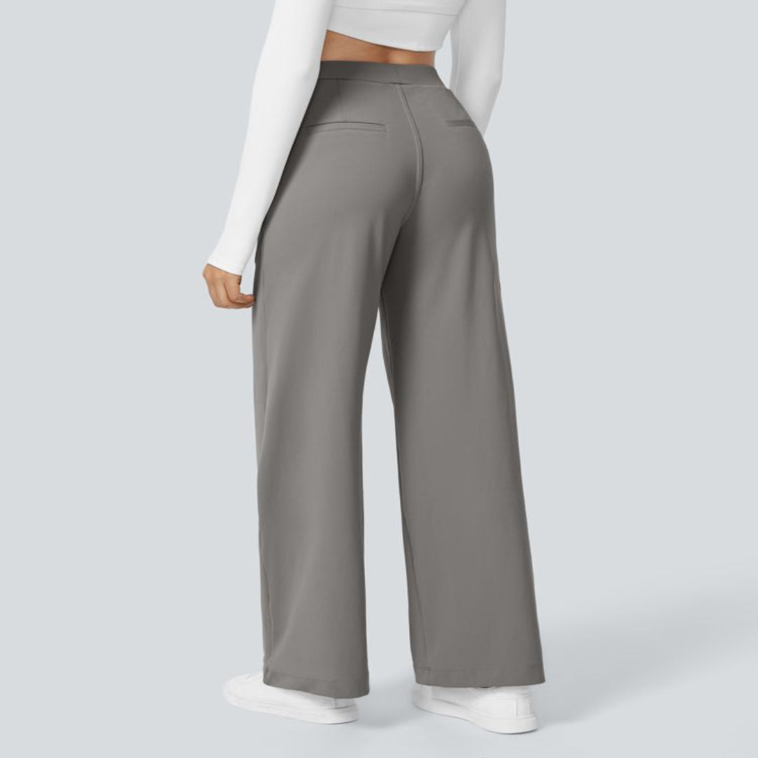 Maison La Veine™ | Pantalon Tailleur Taille Haute Plissé Poches Latérales Jambe Droite