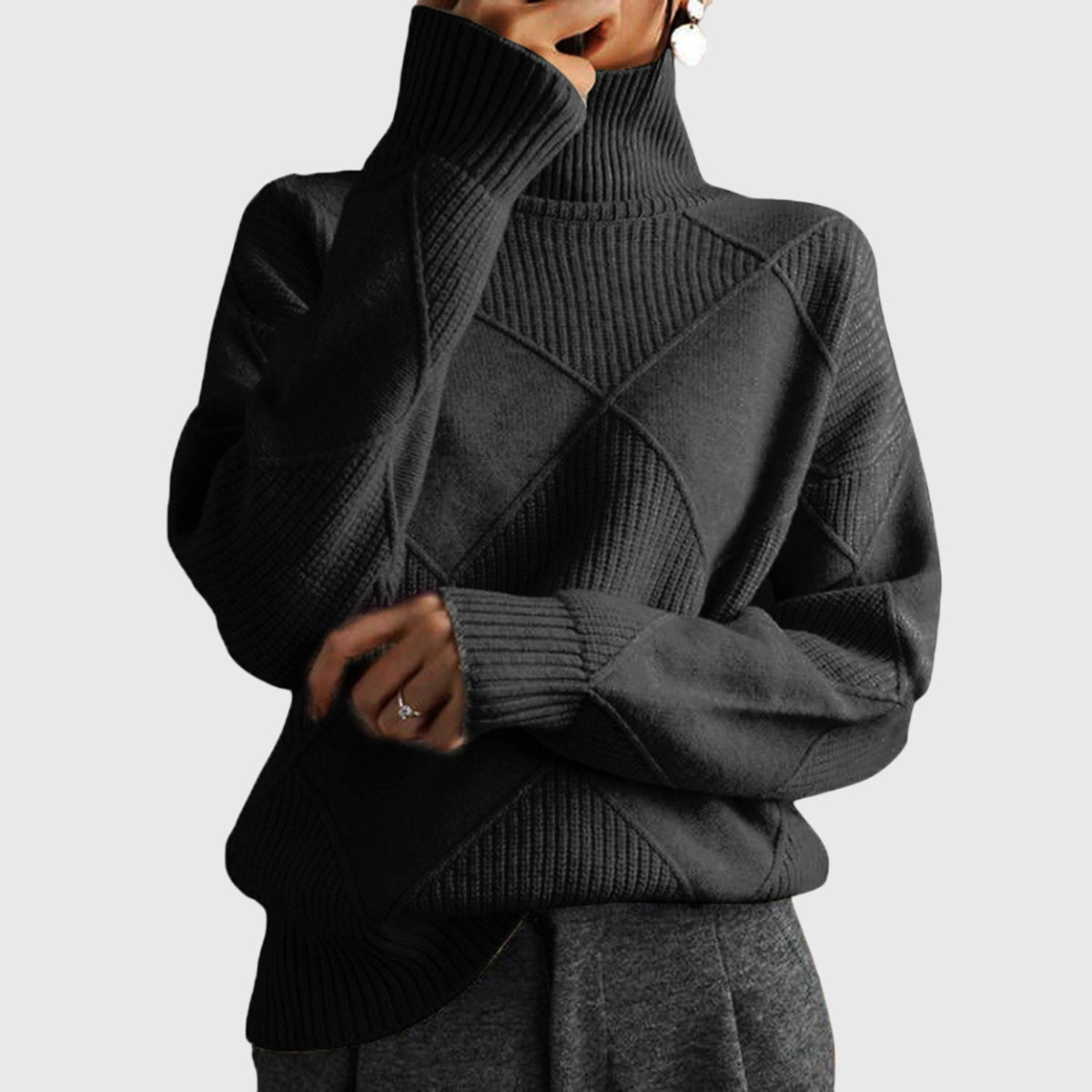 Maison La Veine™ | Pull Doux à Motif Géométrique et Col Roulé