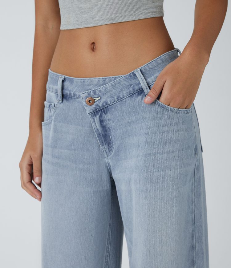 Maison La Veine™ | Jean large asymétrique taille basse avec bouton