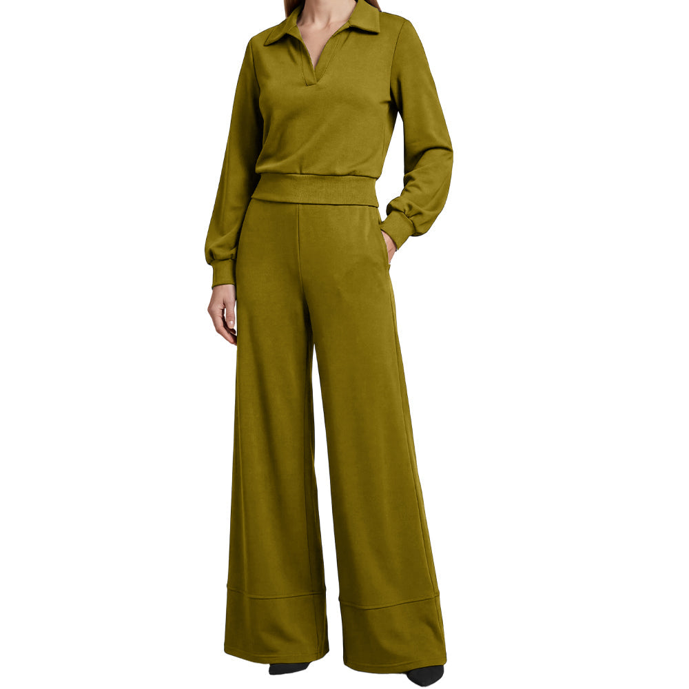 Amalia | Costume femme avec chemisier à revers et pantalon large