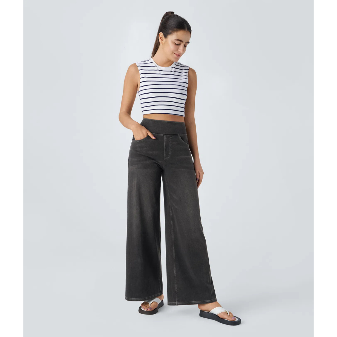 Maison La Veine™ | High Waisted Pockets Baggy Wide Leg Washed Casual Jeans