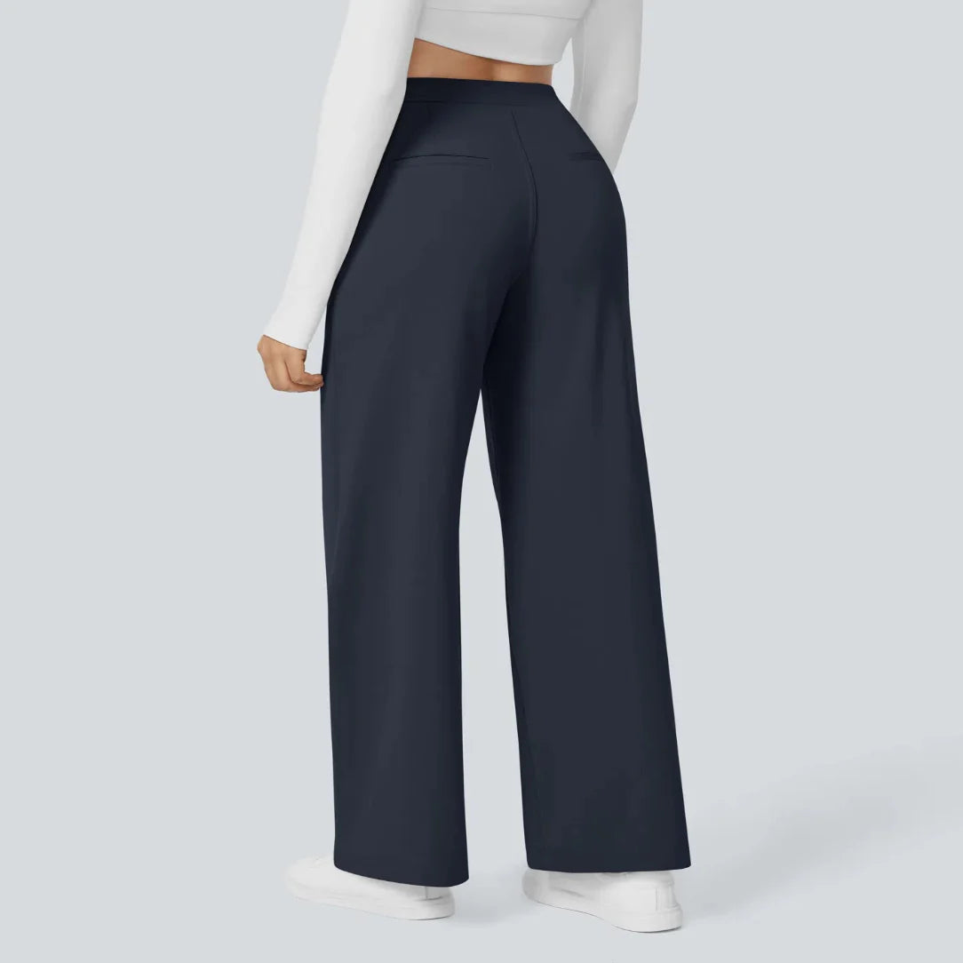 Maison La Veine™ | Pantalon Tailleur Taille Haute Plissé Poches Latérales Jambe Droite