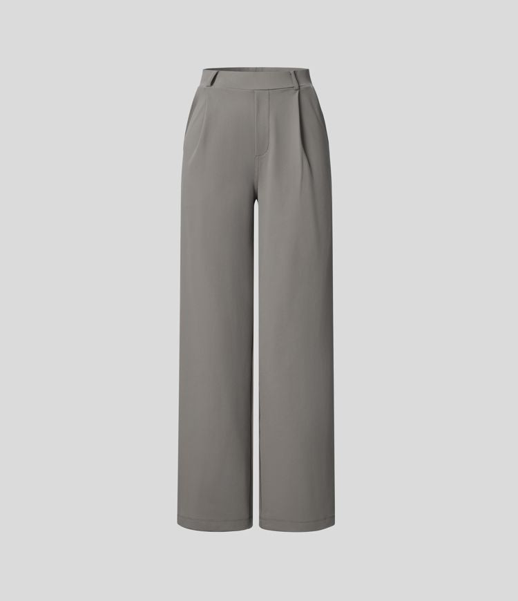 Maison La Veine™ | Pantalon Tailleur Taille Haute Plissé Poches Latérales Jambe Droite
