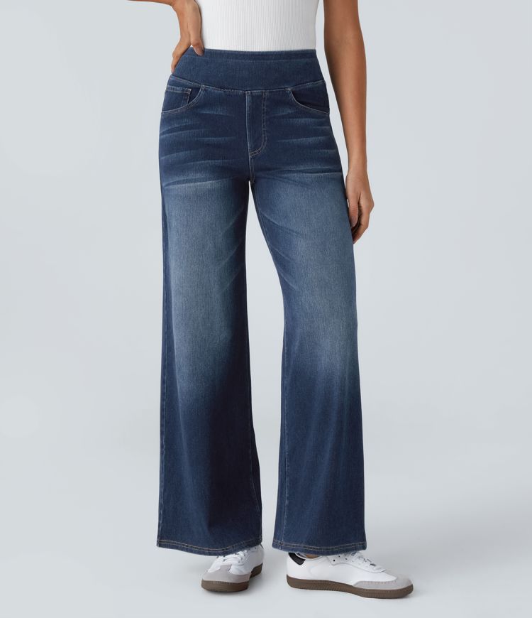 Maison La Veine™ | High Waisted Pockets Baggy Wide Leg Washed Casual Jeans