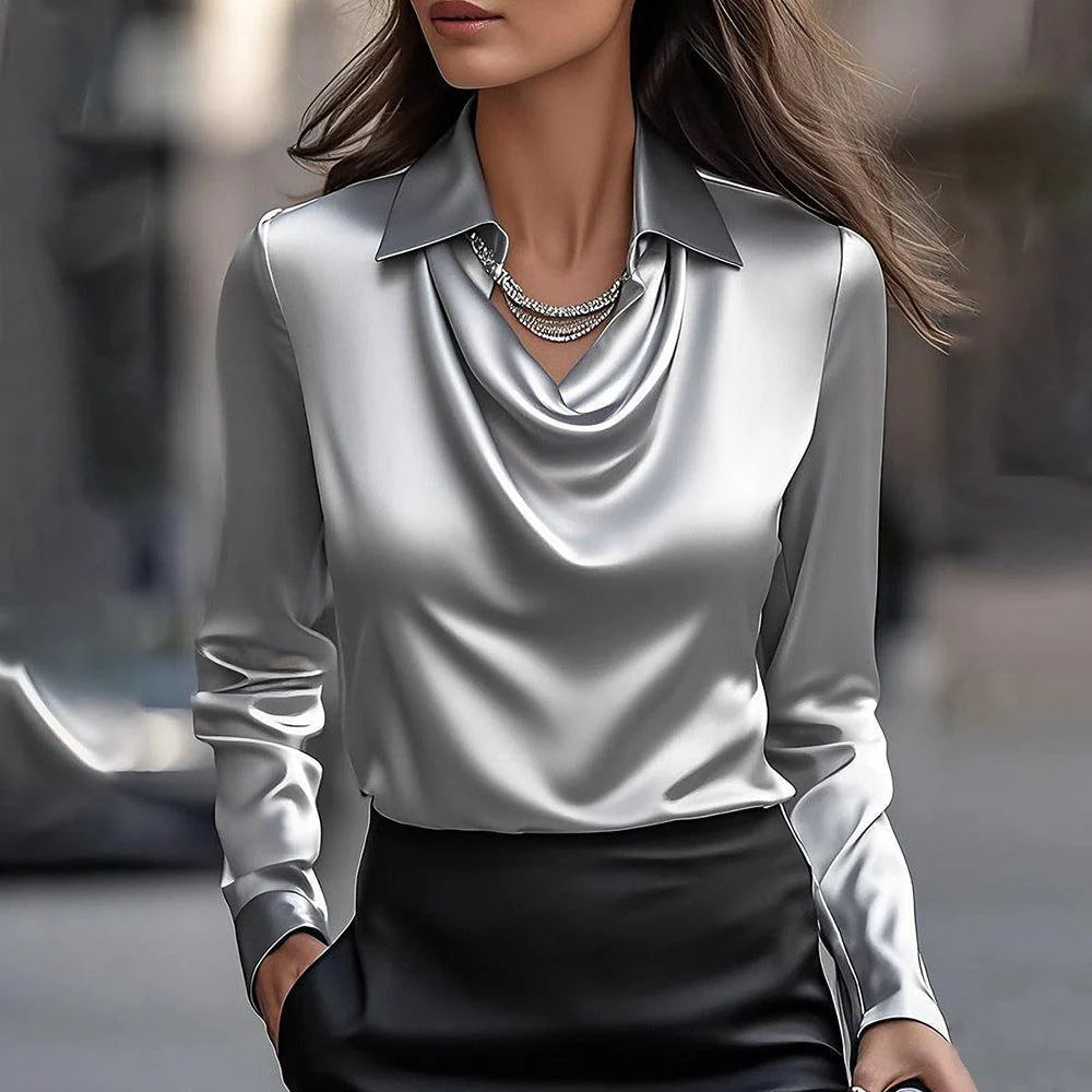 Maison La Veine™ | Blouse Satinée à Col Drapé
