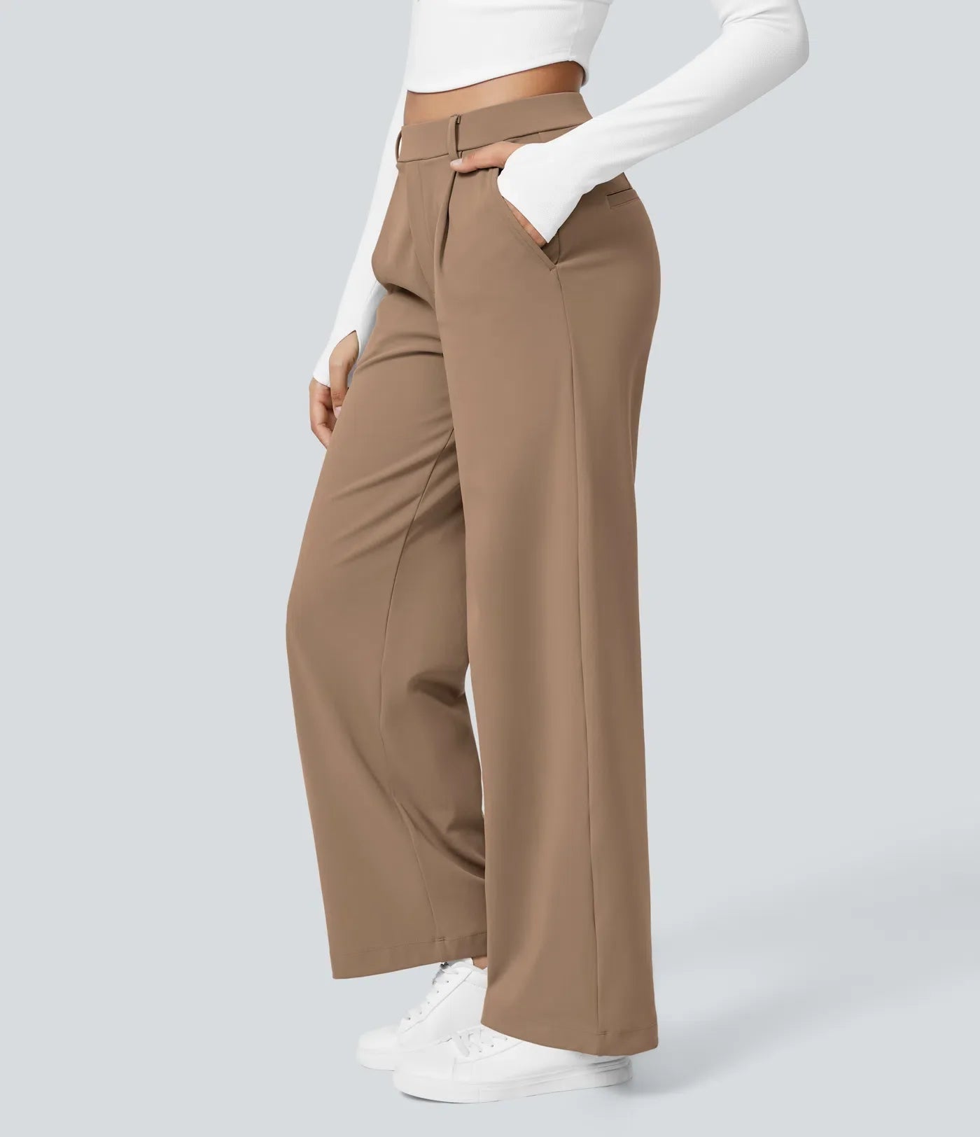 Maison La Veine™ | Pantalon Tailleur Taille Haute Plissé Poches Latérales Jambe Droite