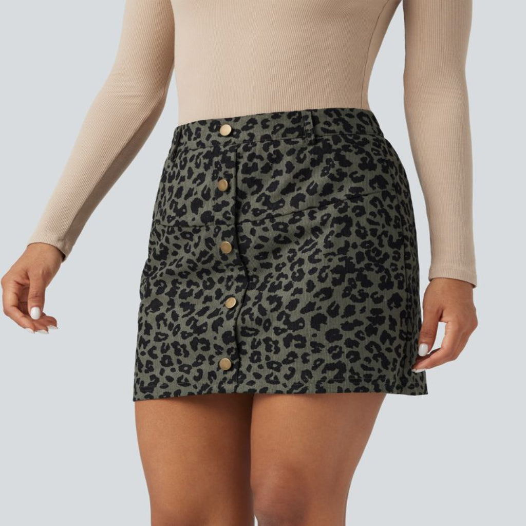 Maison La Veine™ | Jupe mini décontractée 2-en-1 taille haute imprimé léopard avec poche