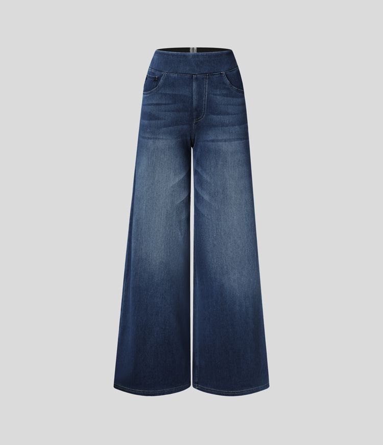 Maison La Veine™ | High Waisted Pockets Baggy Wide Leg Washed Casual Jeans