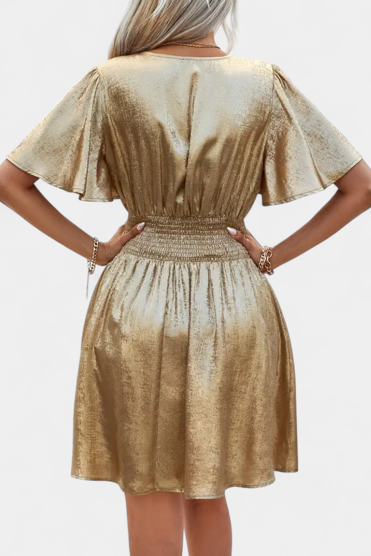 Adalee Robe à Décolleté en V et Taille Croisée avec Manches Fluides