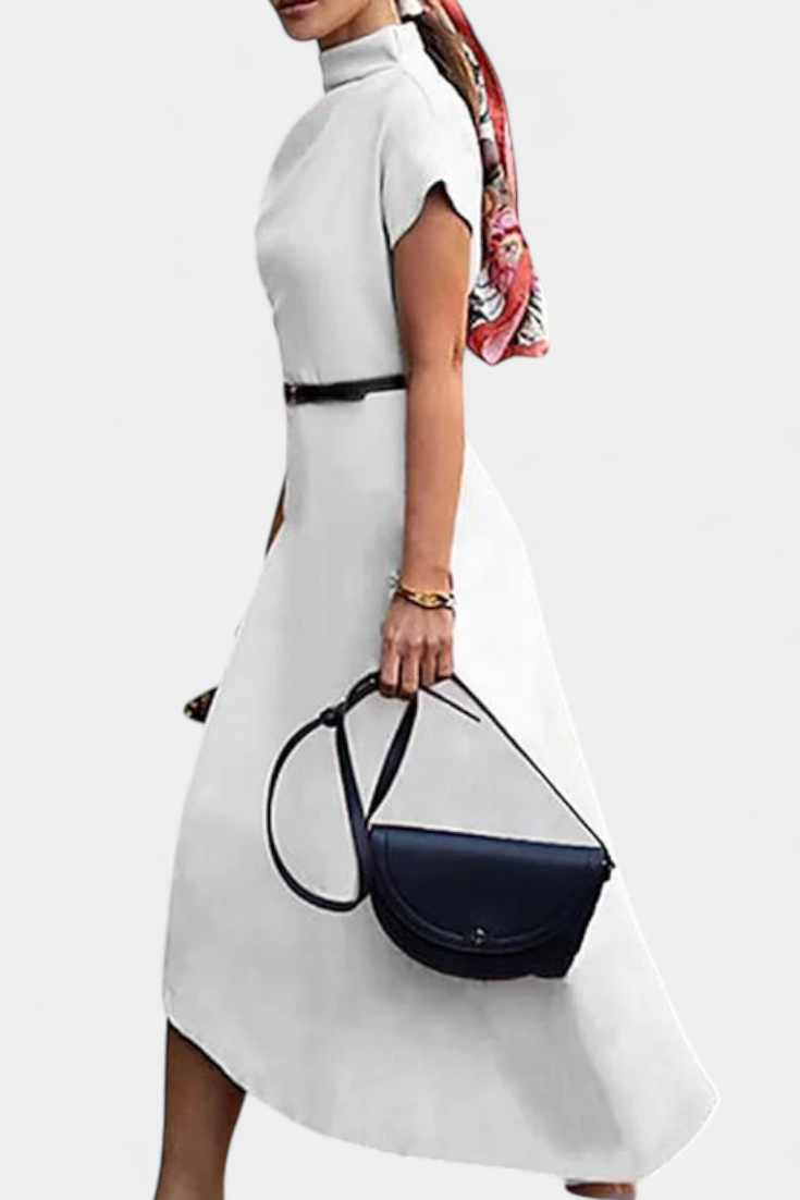 Florence Robe Asymétrique à Col Haut et Coupe Décontractée