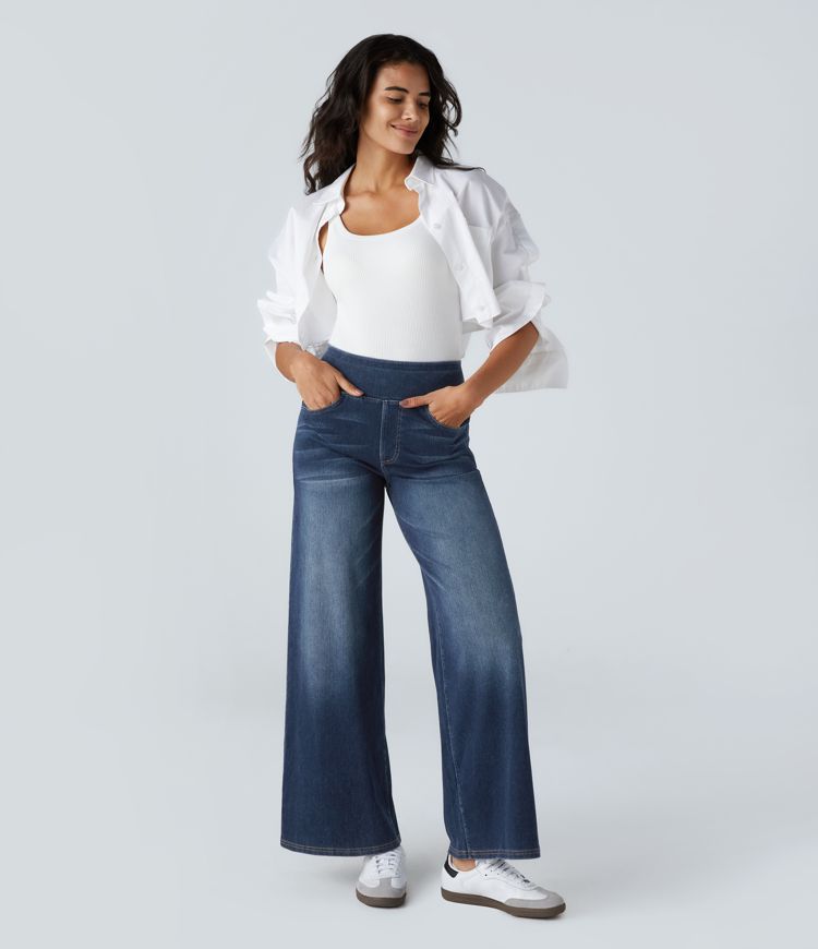 Maison La Veine™ | High Waisted Pockets Baggy Wide Leg Washed Casual Jeans