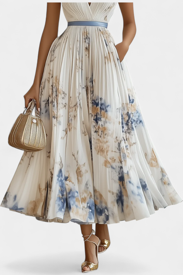 Elise Robe en Chiffon à Imprimé Floral et Taille Ceinturée