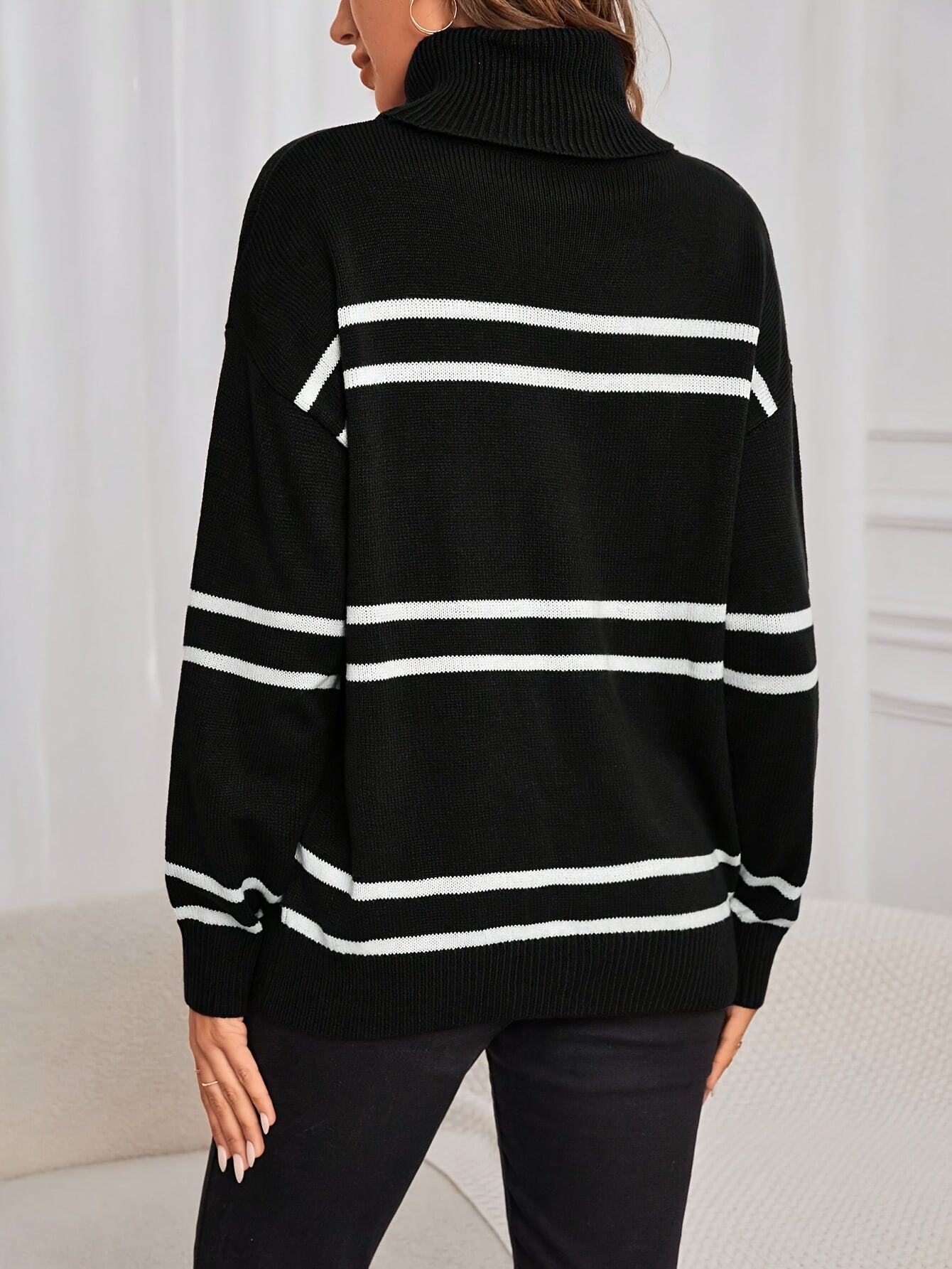 Maison La Veine™ | Pull Thea Rayé Col Montant