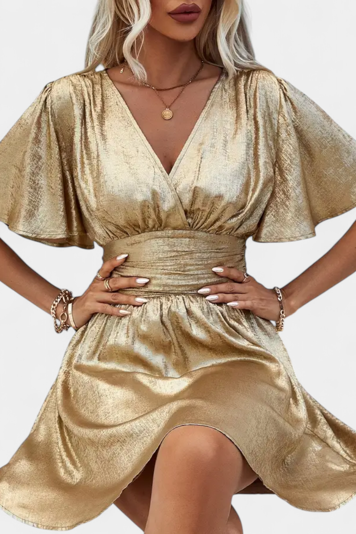 Adalee Robe à Décolleté en V et Taille Croisée avec Manches Fluides
