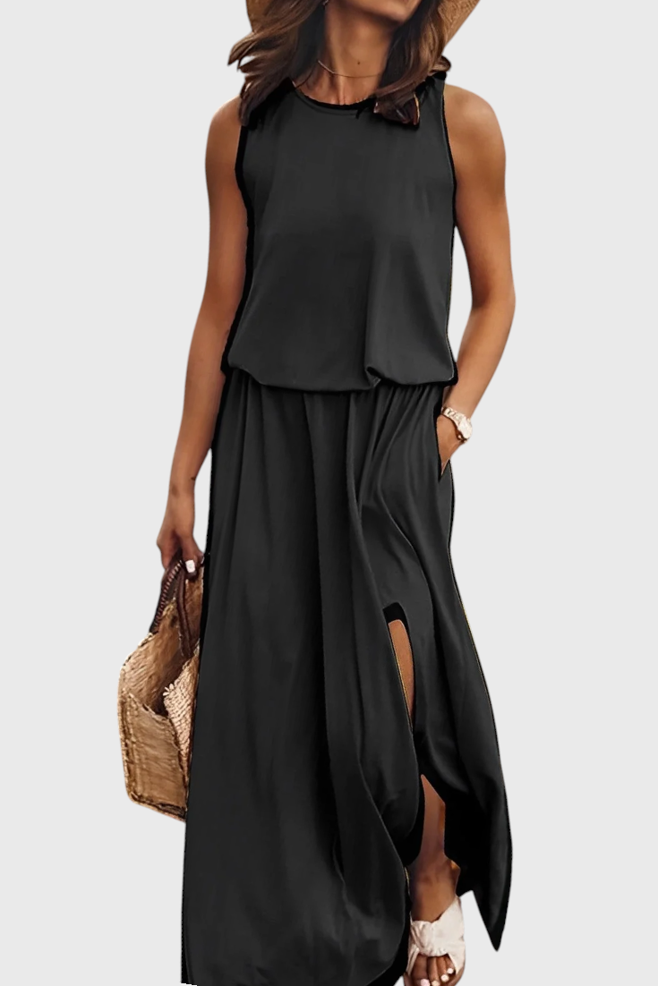 Dianne Robe Ample Sans Manches avec Fente Latérale