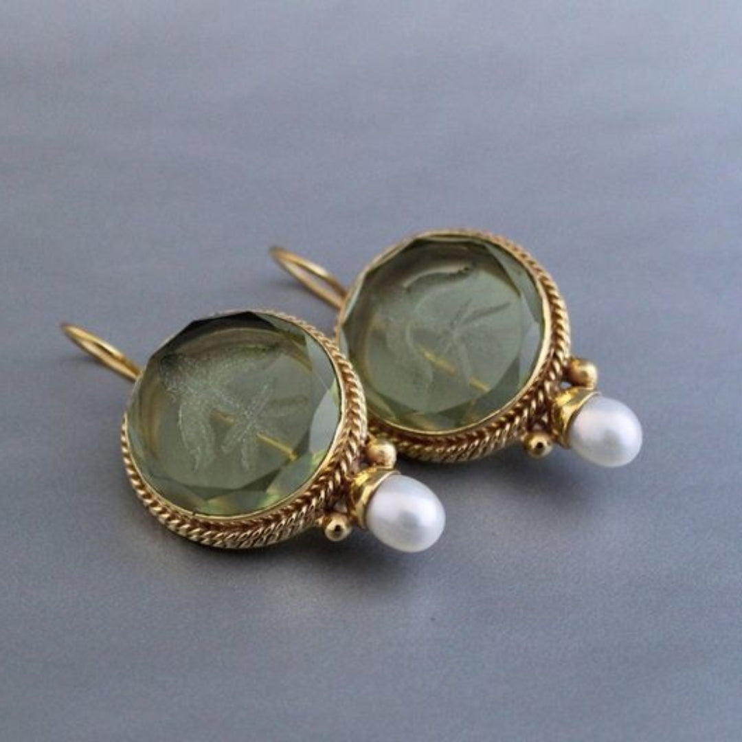Maison La Veine™ | Boucles Vintage Pierre Verte