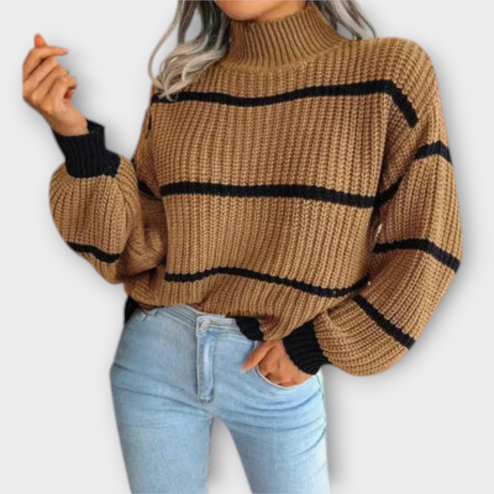 Maison La Veine™ | Pull Col Montant Rayé