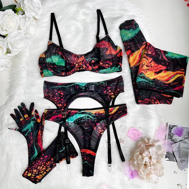 Maison La Veine™ | Ensemble de lingerie tie-dye complet en 5 pièces