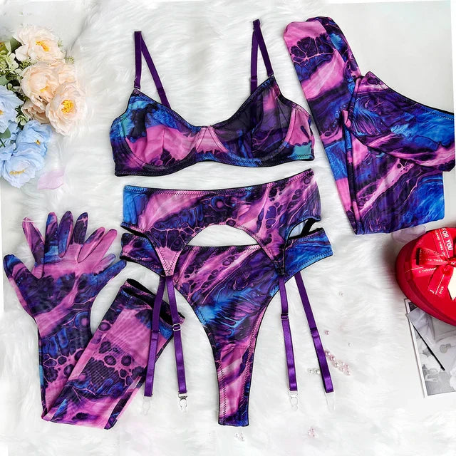 Maison La Veine™ | Ensemble de lingerie tie-dye complet en 5 pièces