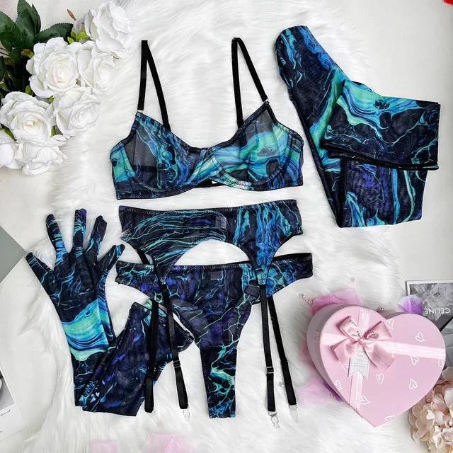 Maison La Veine™ | Ensemble de lingerie tie-dye complet en 5 pièces