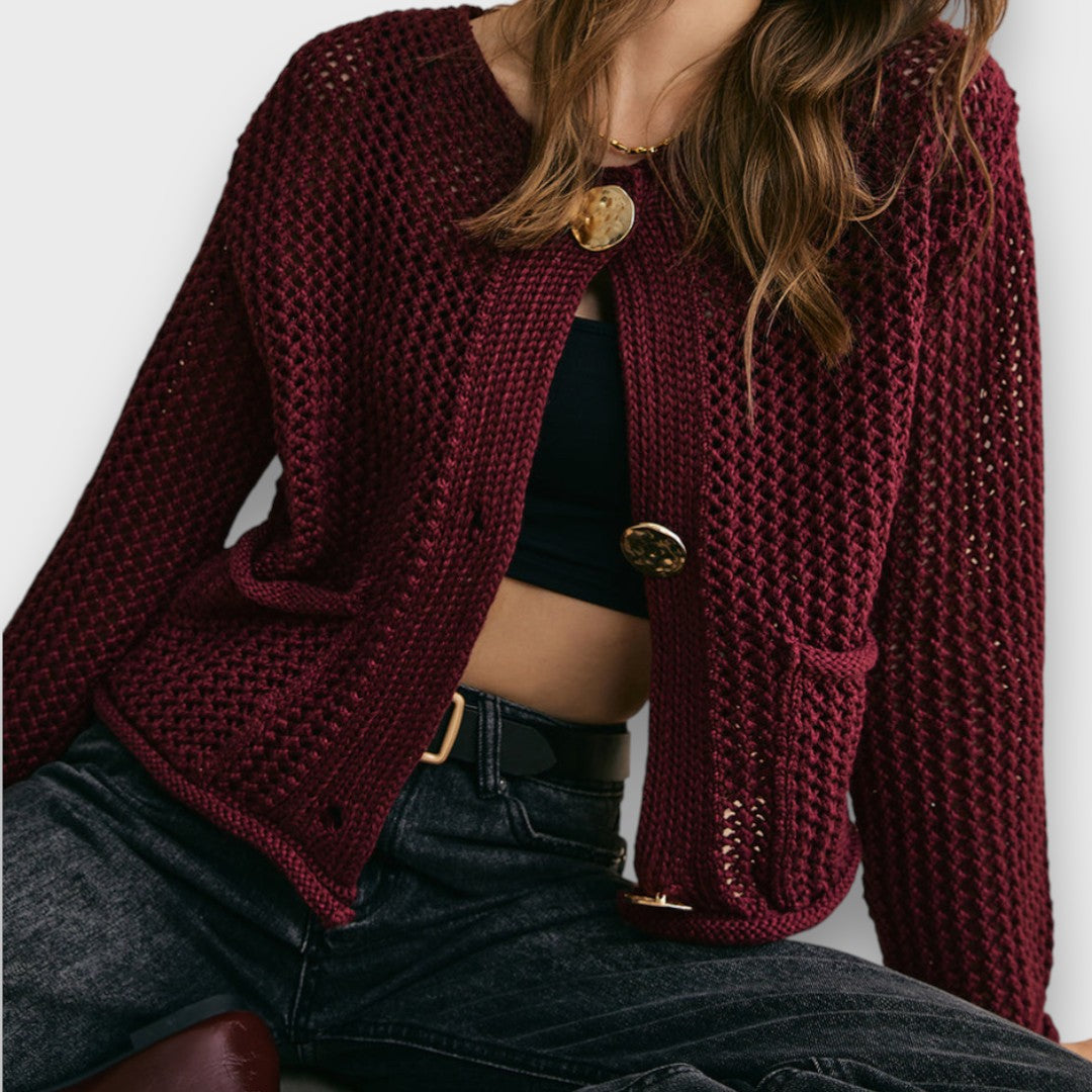 Maison La Veine™ | Cardigan Élégant Rouge Bourgogne
