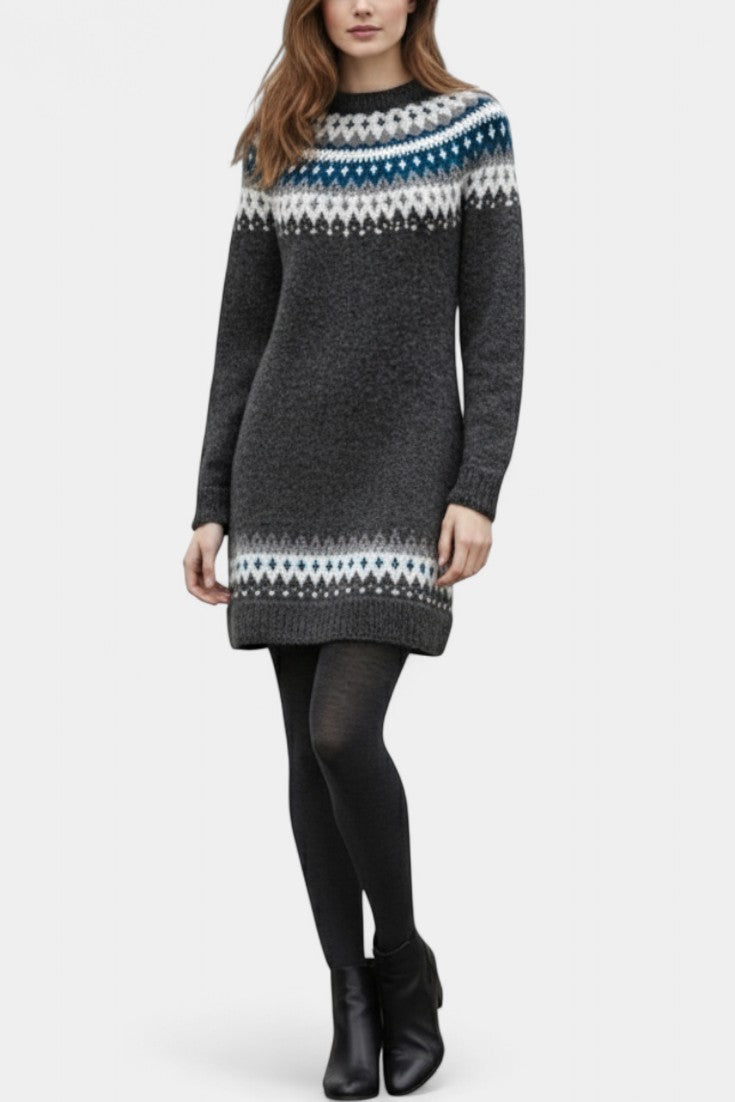 Roxanna Robe Pull Jacquard en Maille Épaisse à Col Rond