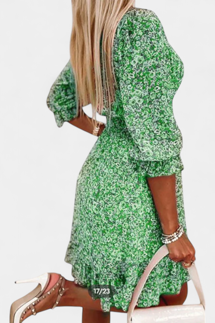 Benicia Robe à Manches Bouffantes et Ourlet Joueur - Motif Floral