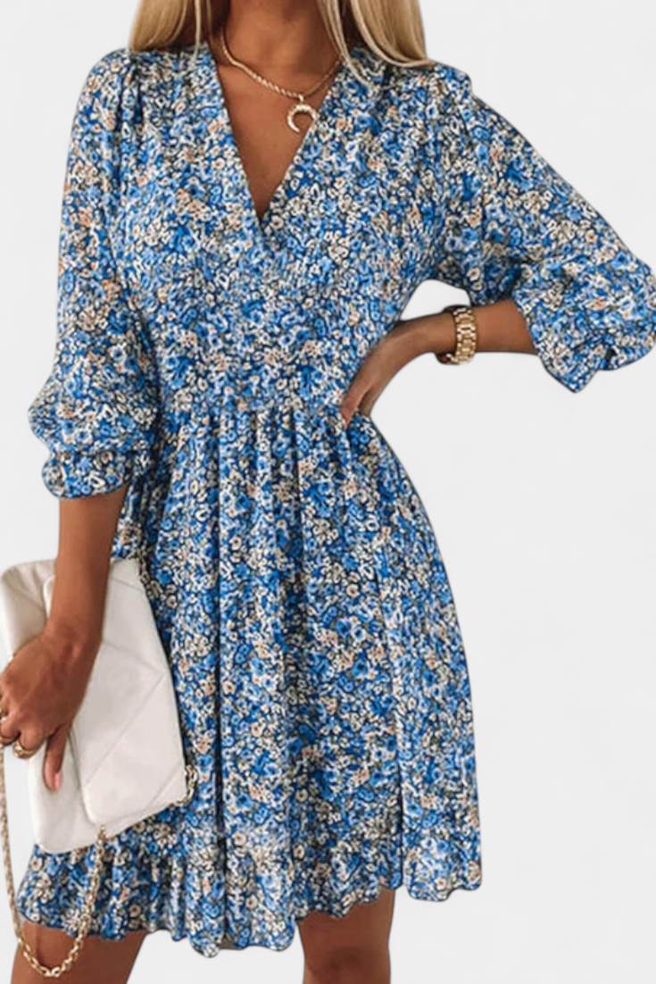 Benicia Robe à Manches Bouffantes et Ourlet Joueur - Motif Floral