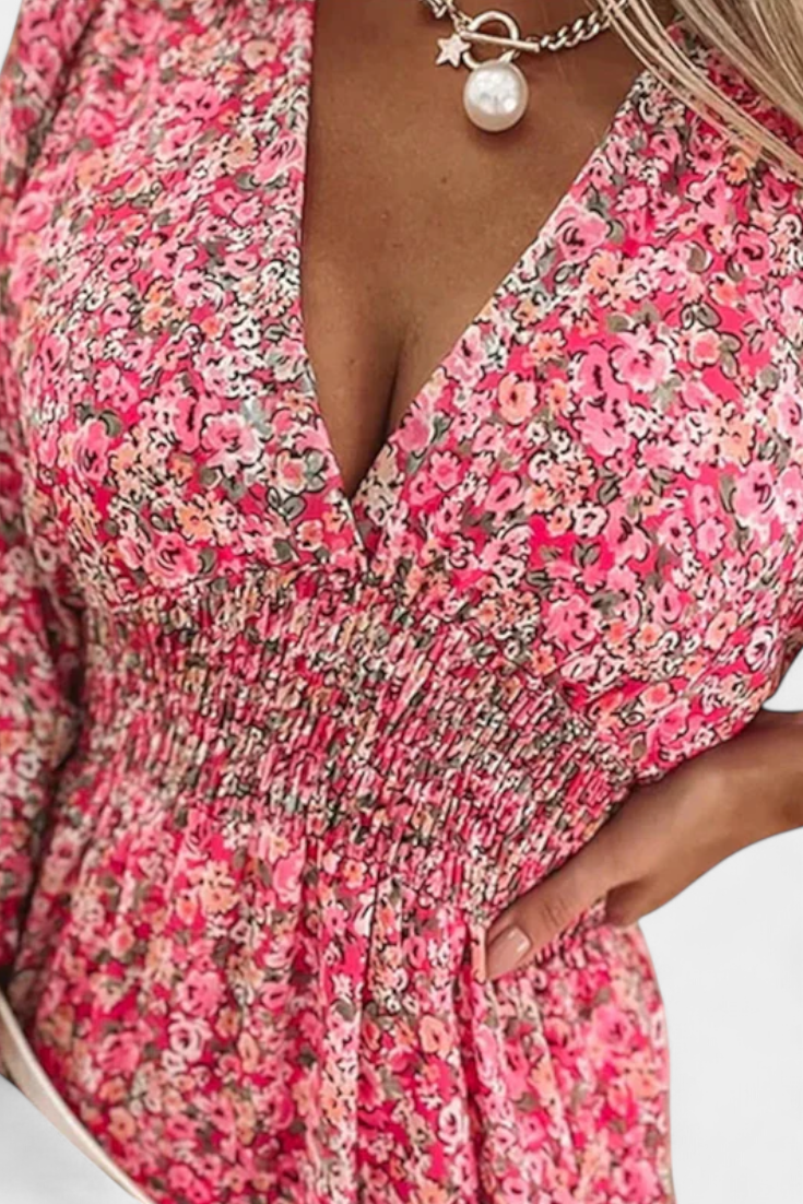 Benicia Robe à Manches Bouffantes et Ourlet Joueur - Motif Floral
