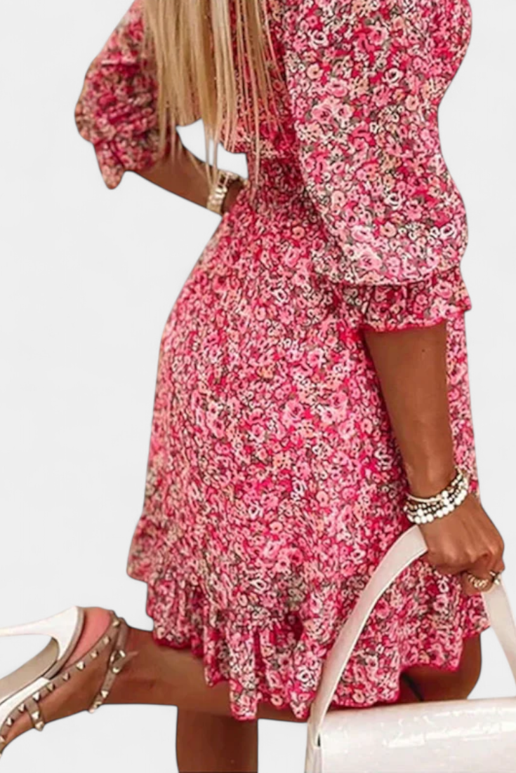Benicia Robe à Manches Bouffantes et Ourlet Joueur - Motif Floral