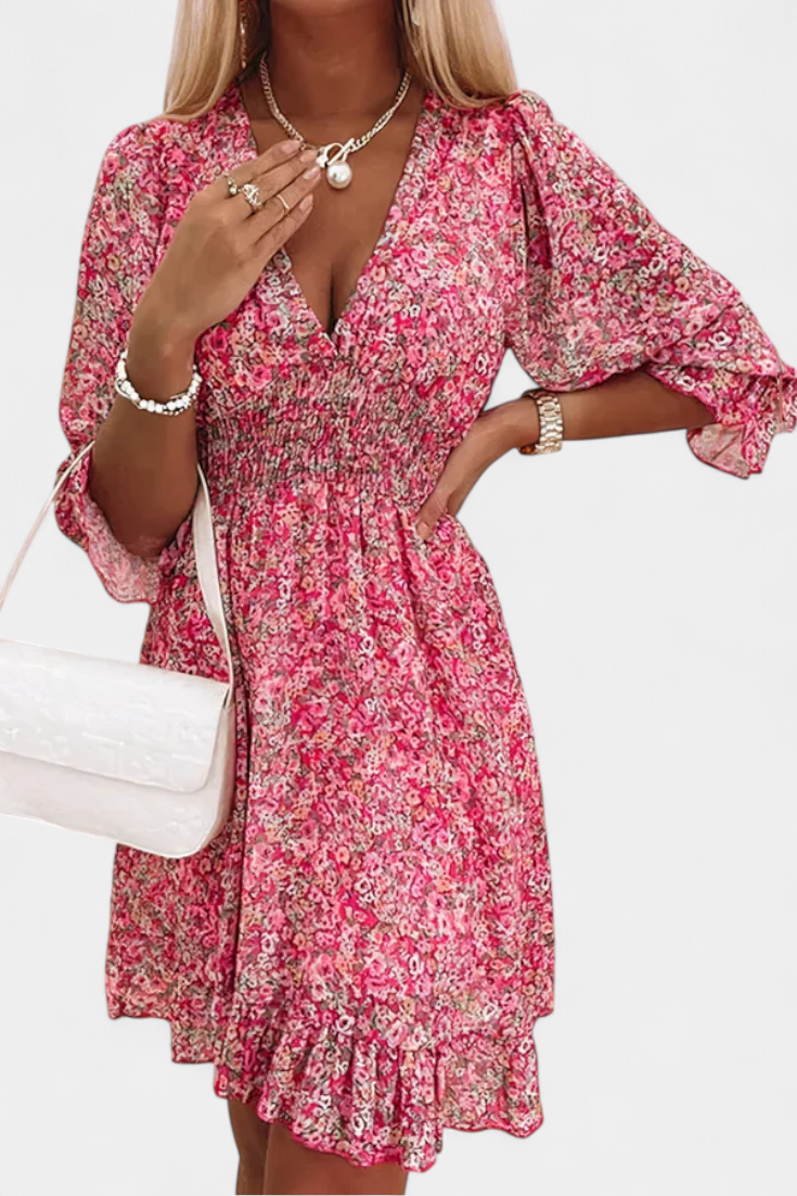 Benicia Robe à Manches Bouffantes et Ourlet Joueur - Motif Floral