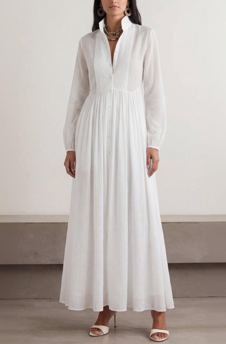 Marilou Robe Longue Minimaliste en Coton Flammé à l’Allure Feutrée