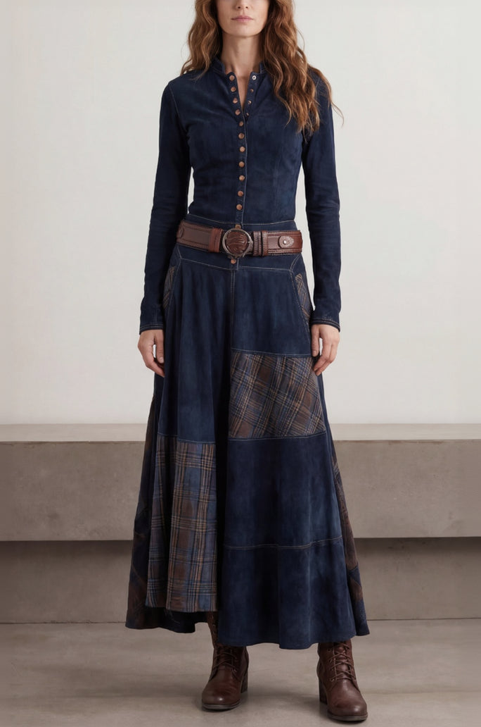 Marlis Robe Longue Élégante à Carreaux Vintage