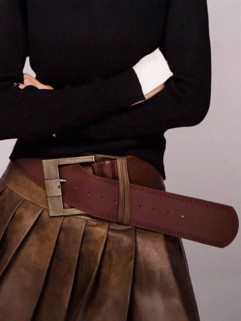 Maison La Veine™ | Ceinture Rétro En Cuir Pu — Largeur 7,5 Cm Avec Boucle Métallique