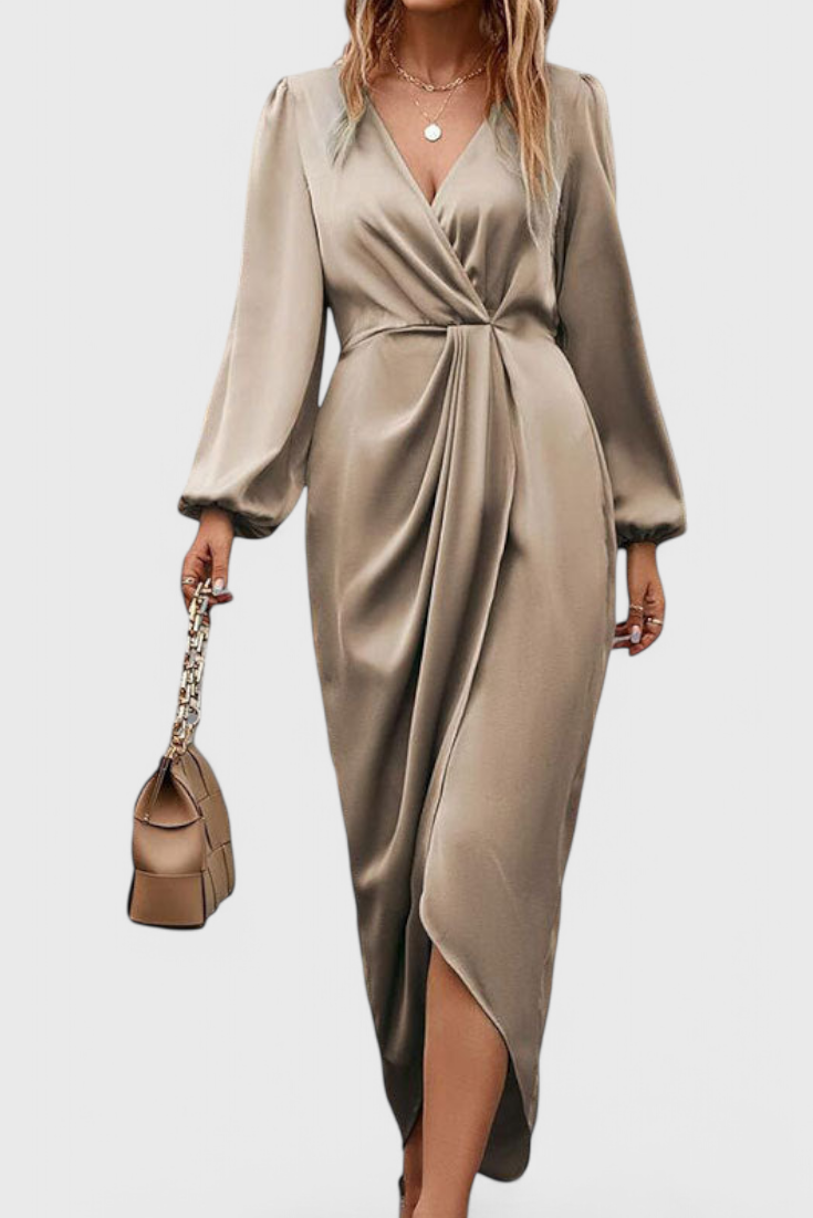 Giada Robe Longue à Manches Bouffantes et Fente Latérale