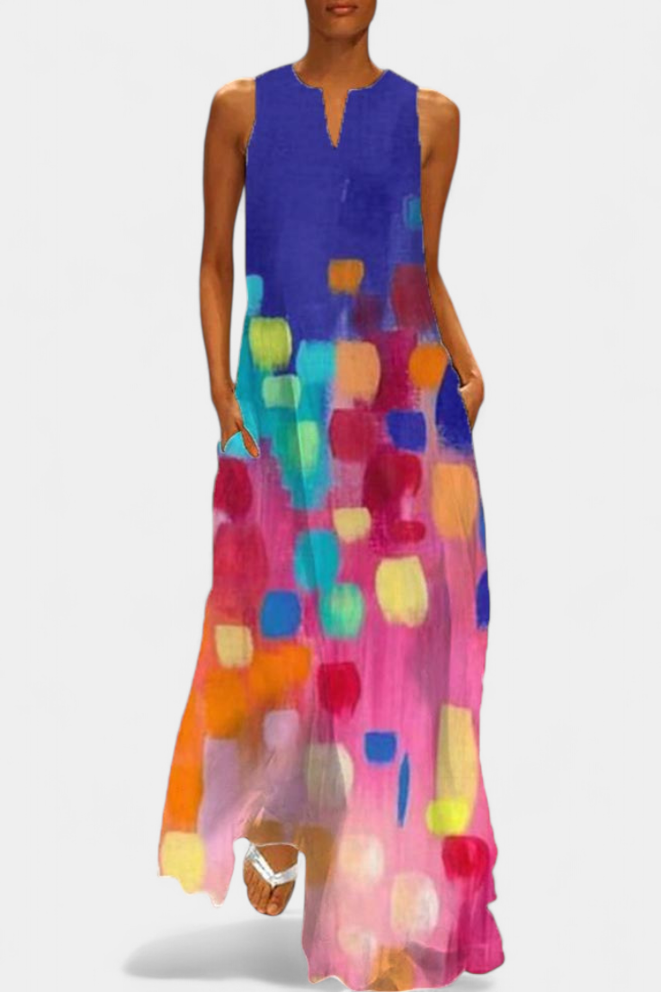 Enna Robe Longue Sans Manches à Imprimé Contrasté