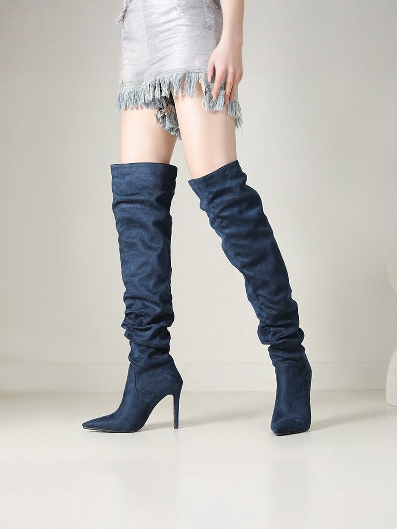 Maison La Veine™ | Bottines Élégantes en Velours au-Dessus du Genou