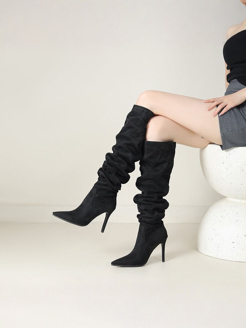 Maison La Veine™ | Bottines Élégantes en Velours au-Dessus du Genou