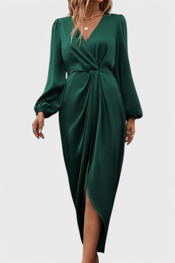 Giada Robe Longue à Manches Bouffantes et Fente Latérale