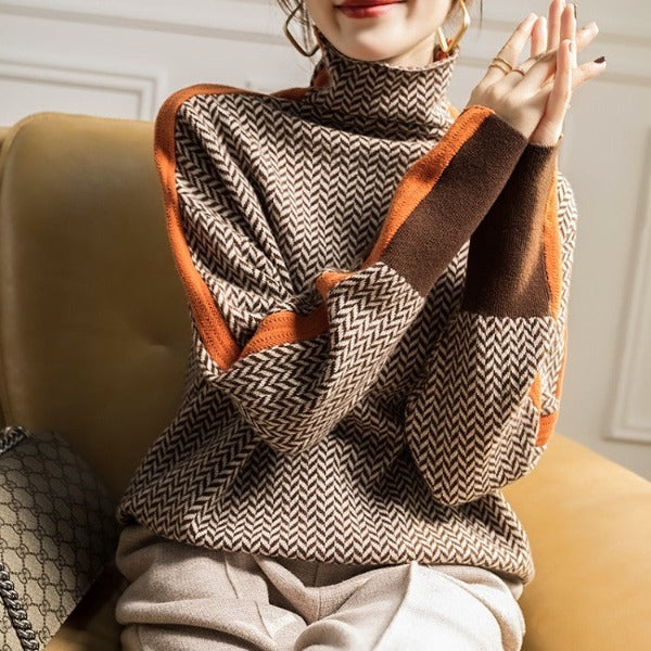Maison La Veine™ | Pull à col roulé à rayures contrastantes